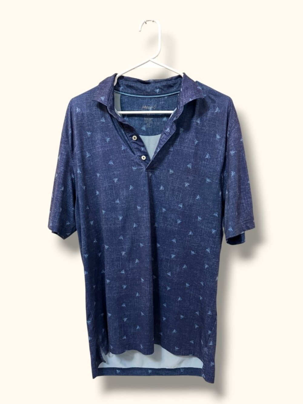 Johnnie O Polo Mens M Navy Shaka Surf Print Short Sleeve UPF50 Performance Shirt